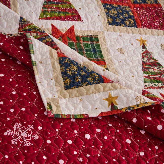Deck the Halls Festive Holiday Patchwork Print Finely Stitched Quilt Set, RED, alternate image number 2