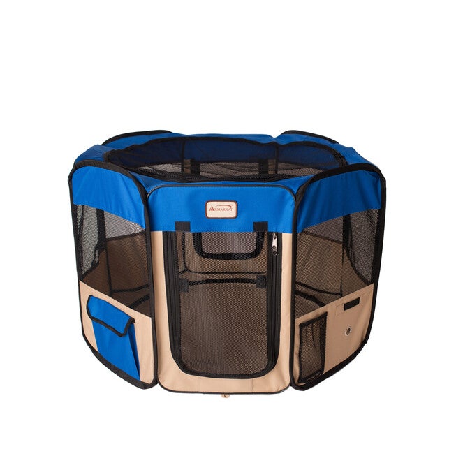 Portable Pet Dog Kitten Playpen In Blue And Beige Combo, , alternate image number null
