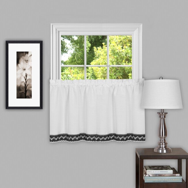 Camden 58 inches x 24 inches Window Curtain Tier Pair, BLACK WHITE, hi-res image number null