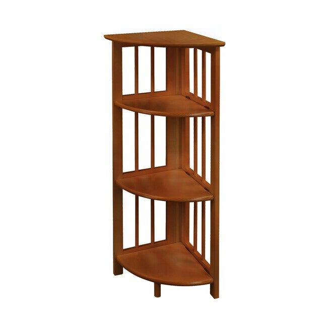4-Shelf Corner Folding Bookcase-Honey Oak, , alternate image number null