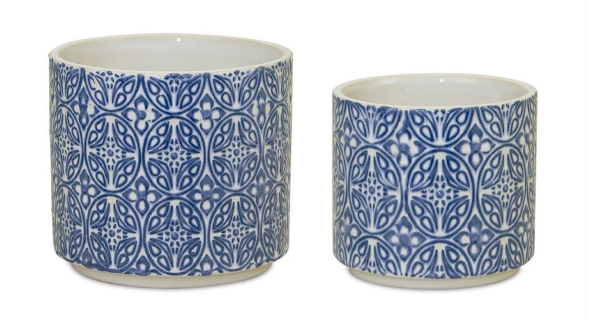 Ornamental Blue and White Ceramic Pot (Set of 2), BLUE/WHITE, hi-res image number 0