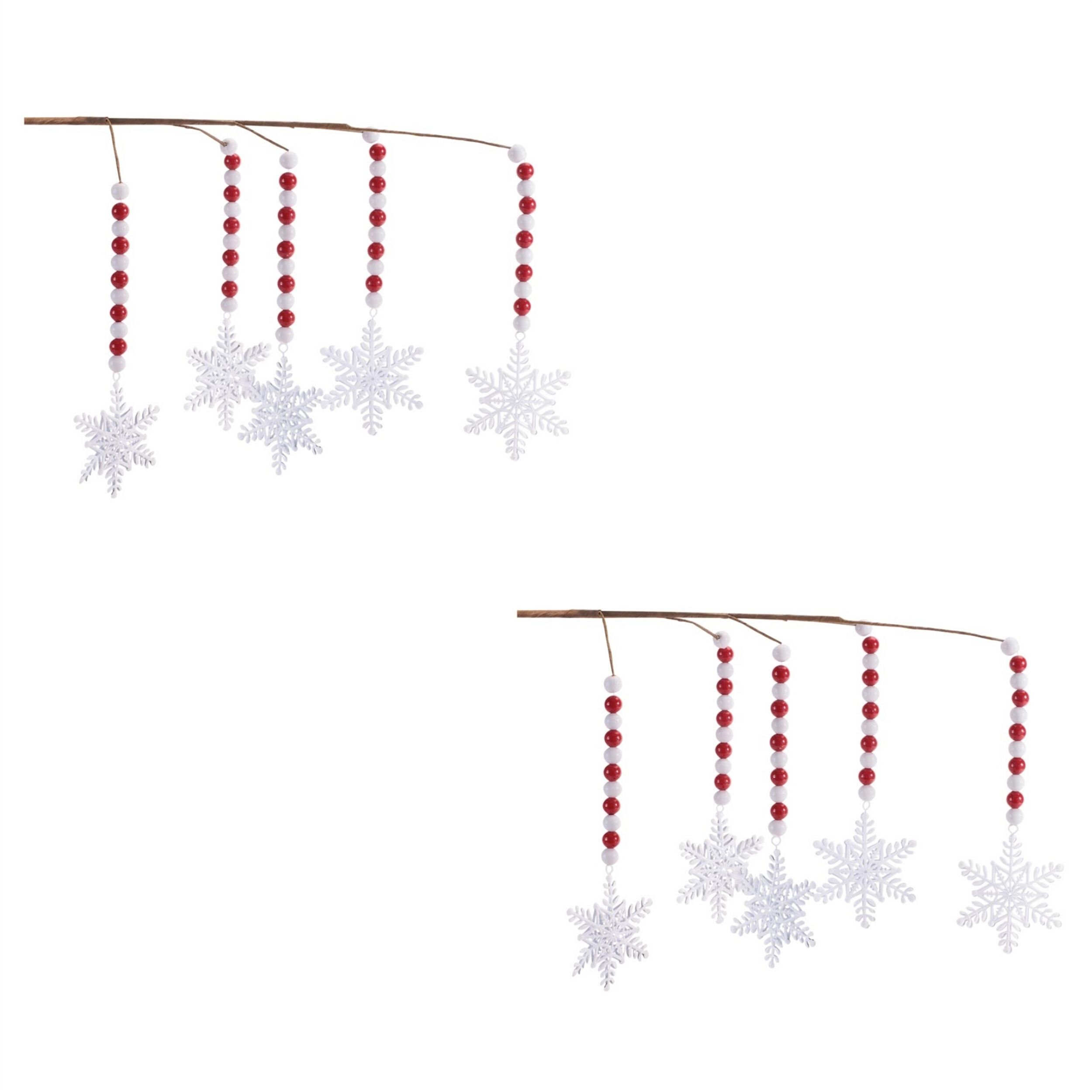 Beaded Snowflake Drop Spray (Set of 2), RED WHITE BROWN, alternate image number 4