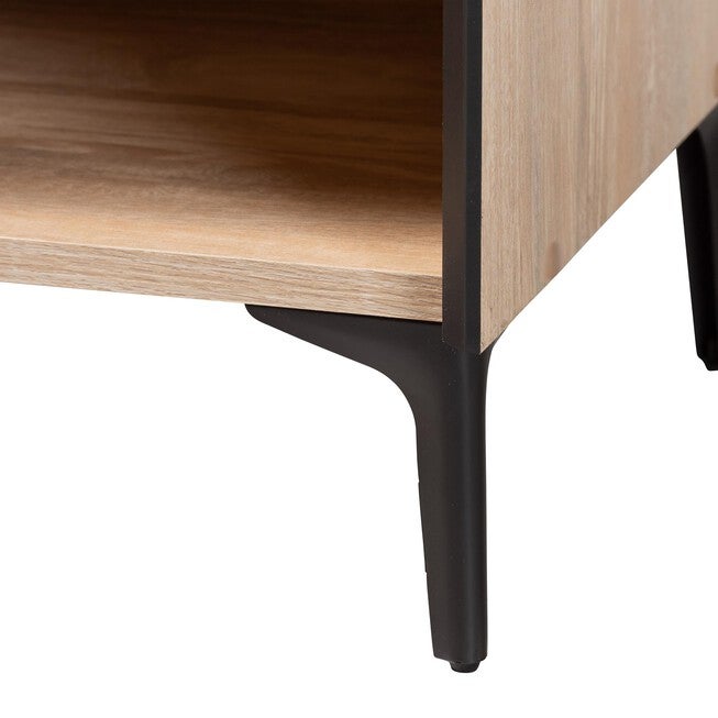 Malcolm Mid-Century Modern Oak Brown Wood Shoe Cabinet with Flipper Doors, OAK, alternate image number null