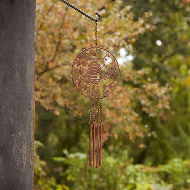 Bronze Metal Bumble Bee Wind Chime 33 inchesH, BRONZE, alternate image number null