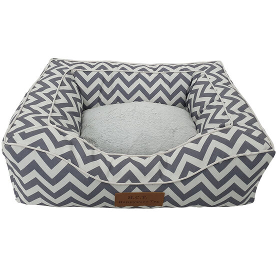 Chevron poly-cotton bolster with detachable faux fur cushion Large Size, , on-hover image number null