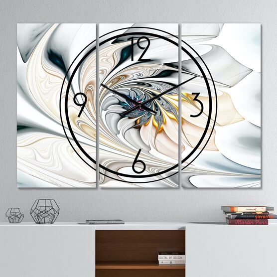 White Stained Glass Floral Art Modern Multipanel Wall Clock, WHITE, hi-res image number null