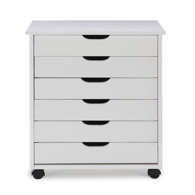 Cary Six Drawer Wide Roll Cart White Wash, , alternate image number null