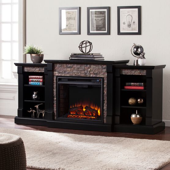 Gallatin Faux Stone Electric Fireplace With Bookcases Plus Size