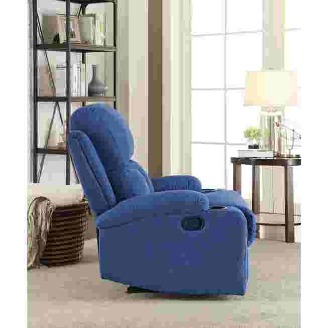Blue recliner from side in living room