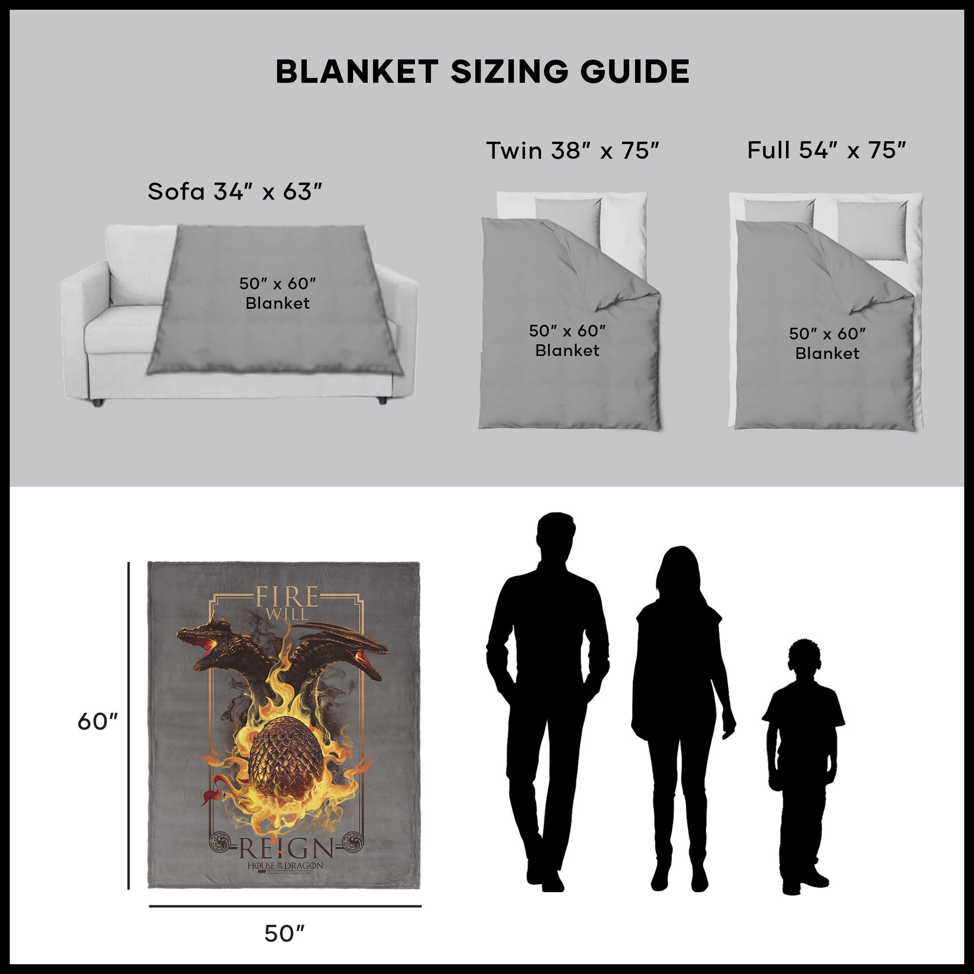 Warner Bros. House of the Dragon Let it Reign Silk Touch Sherpa Throw Blanket 50x60 Inches, BLACK, alternate image number 5