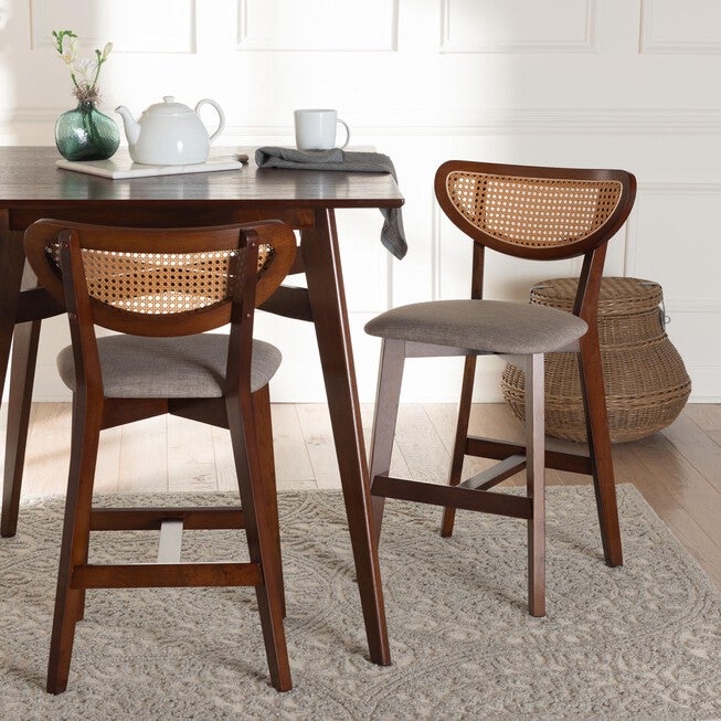 Dannell Mid-Century Modern Grey Fabric And Walnut Brown Finished Wood 2-Piece Counter Stool Set, , alternate image number 5