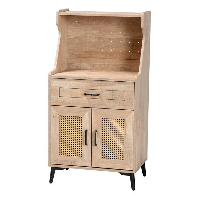Pavone Mid-Century Modern Oak Brown Wood Kitchen Cabinet, OAK, alternate image number null