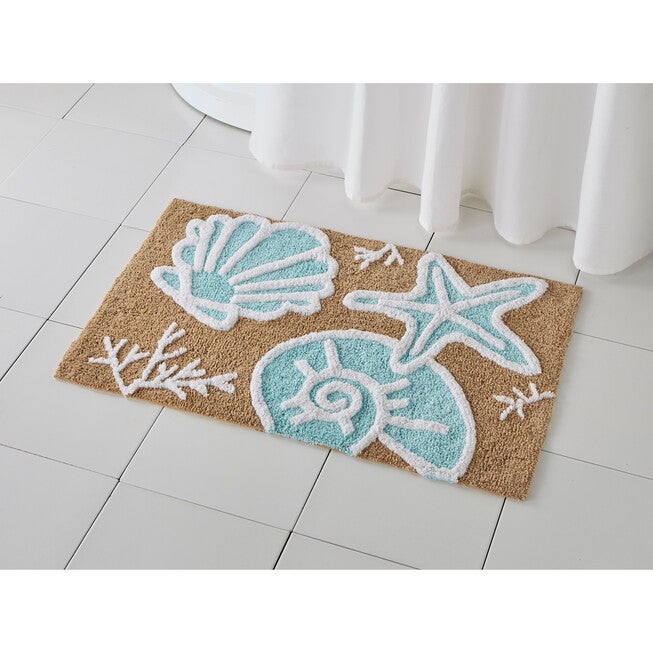 Coastal Shell Bath Mat, AQUA SHELLS, hi-res image number 0