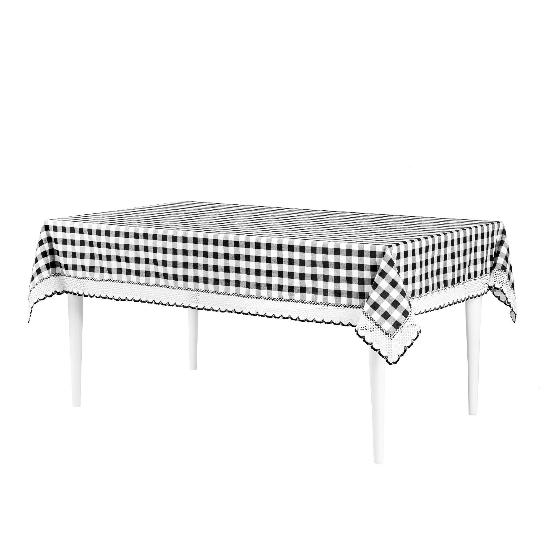 Buffalo Check Tablecloth - 60-in x 104-in, BLACK WHITE, hi-res image number 0