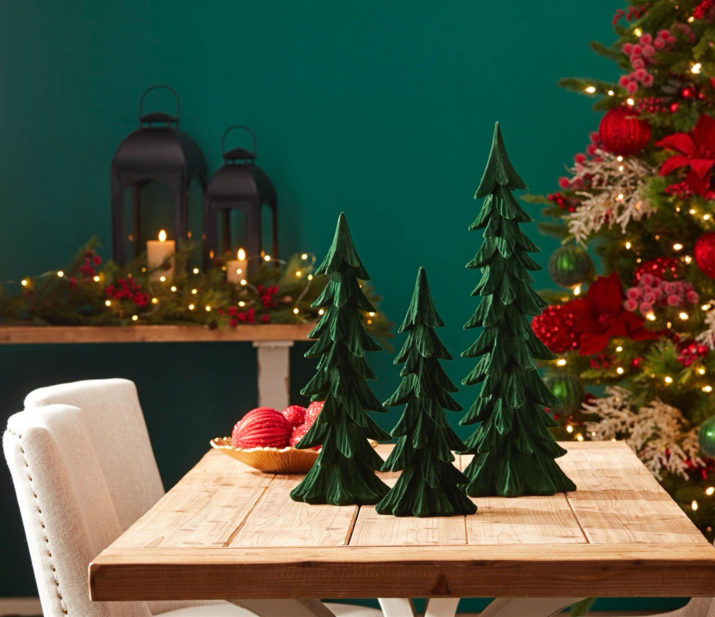 Velvet Pine Tree (Set of 3), GREEN, alternate image number 1
