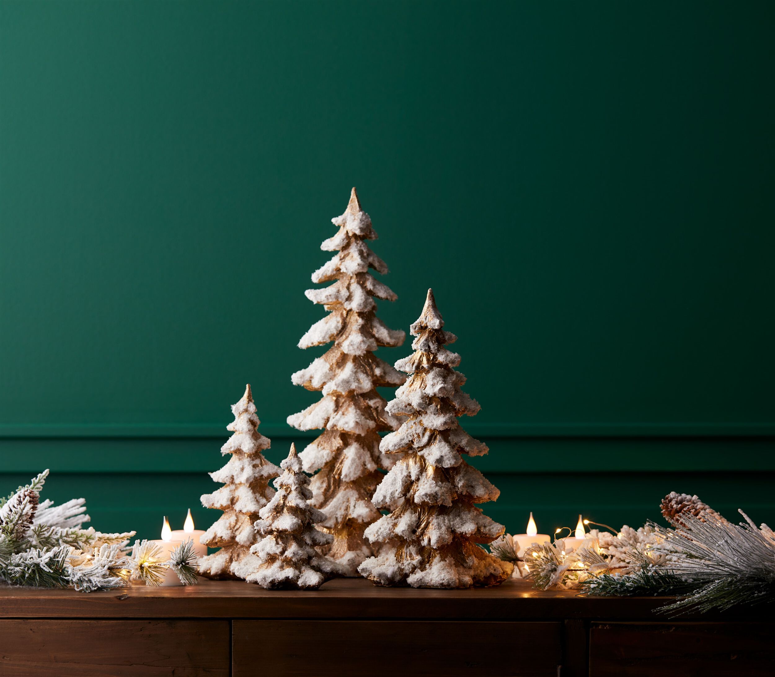 Gold Flocked Pine Tree Decor (Set of 4), GOLD WHITE, alternate image number 3