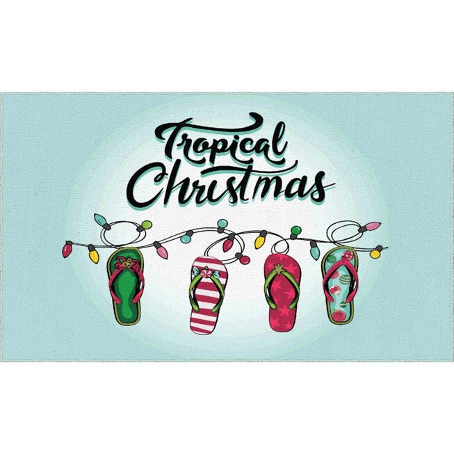 Tropical Christmas Light Blue Kitchen Rug, LIGHT BLUE, hi-res image number null