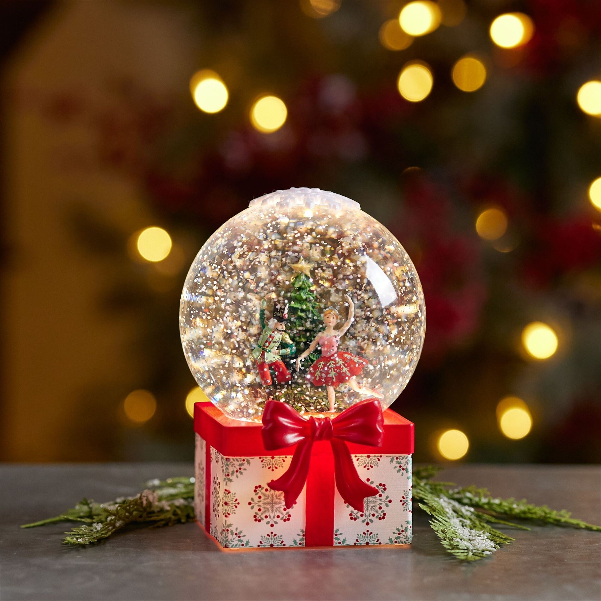 LED Nutcracker and Ballerina Snow Globe 6.5 inchesH, RED, alternate image number 2