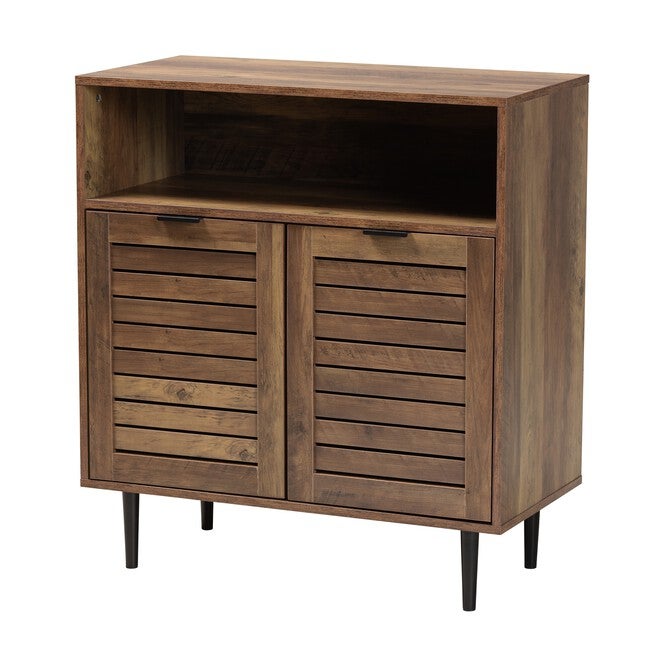 Baylah Mid-Century Modern Natural Brown Finished Wood And Black Metal 2-Door Sideboard, NATURAL BROWN BLACK, hi-res image number null