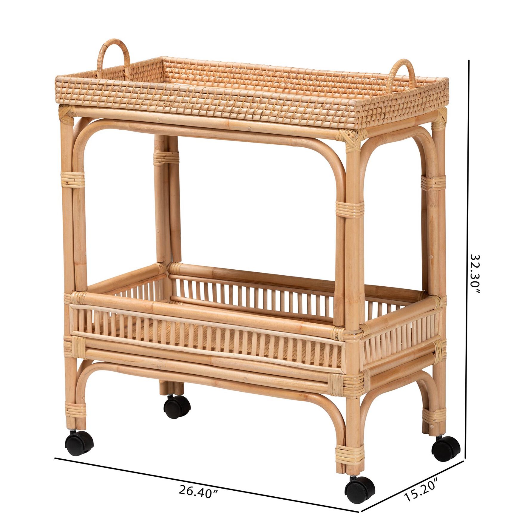 Lombok Modern Bohemian Natural Brown Rattan Wine Cart, , alternate image number 15