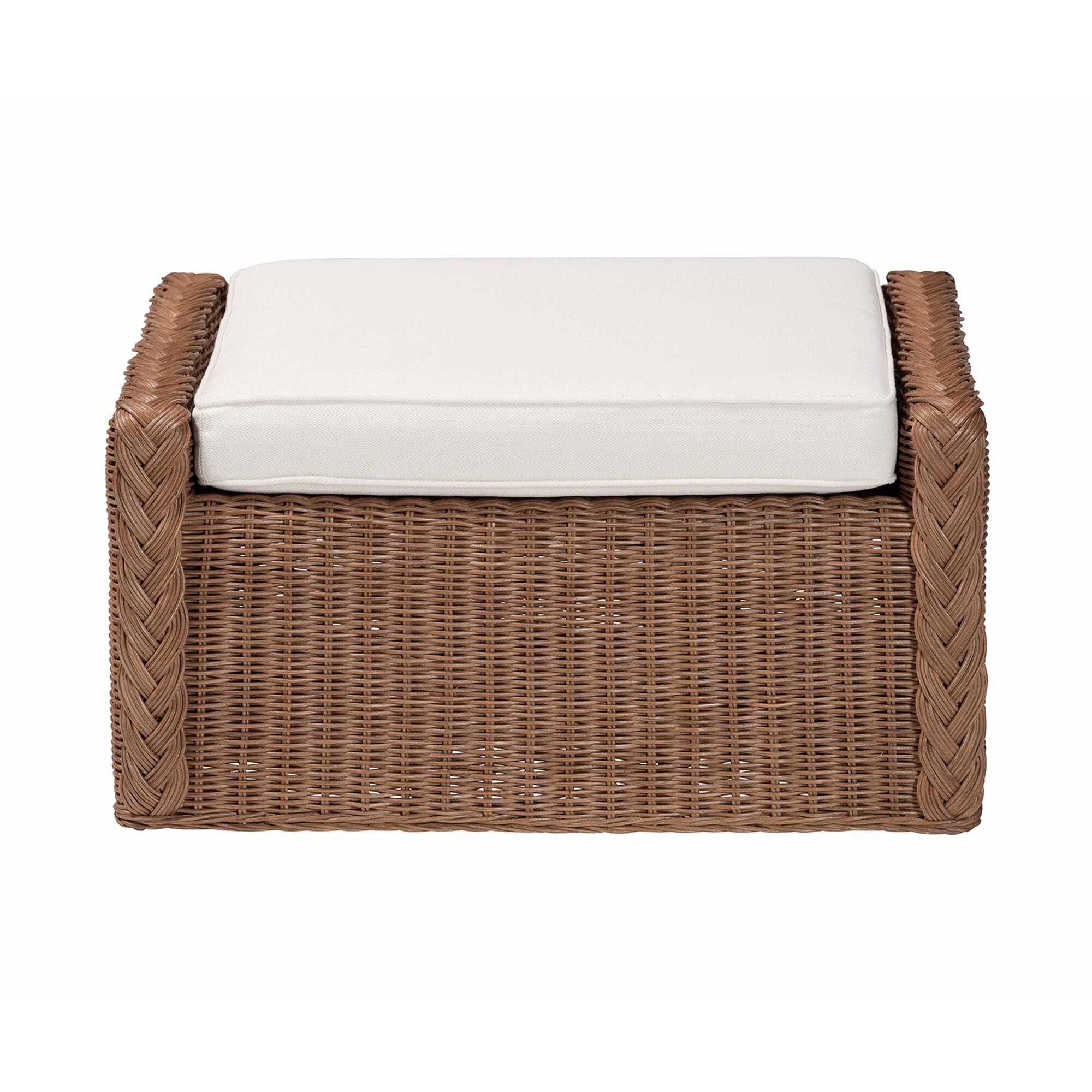 Derris Bohemian Peanut Brown Braided Rattan Footstool, BROWN, alternate image number 2