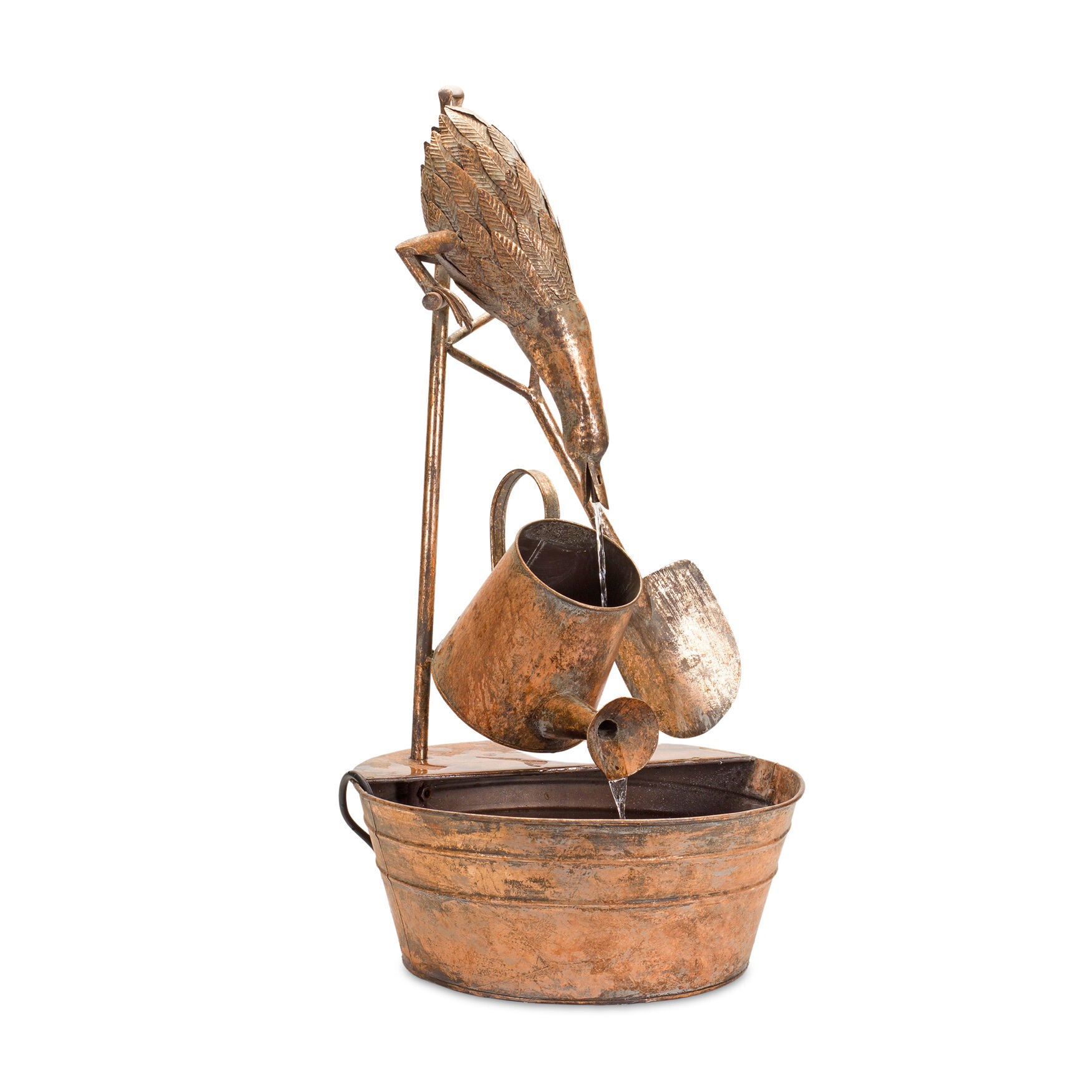 Rustic Metal Fountain With Duck And Watering Can 33 inchesH, , on-hover image number 1
