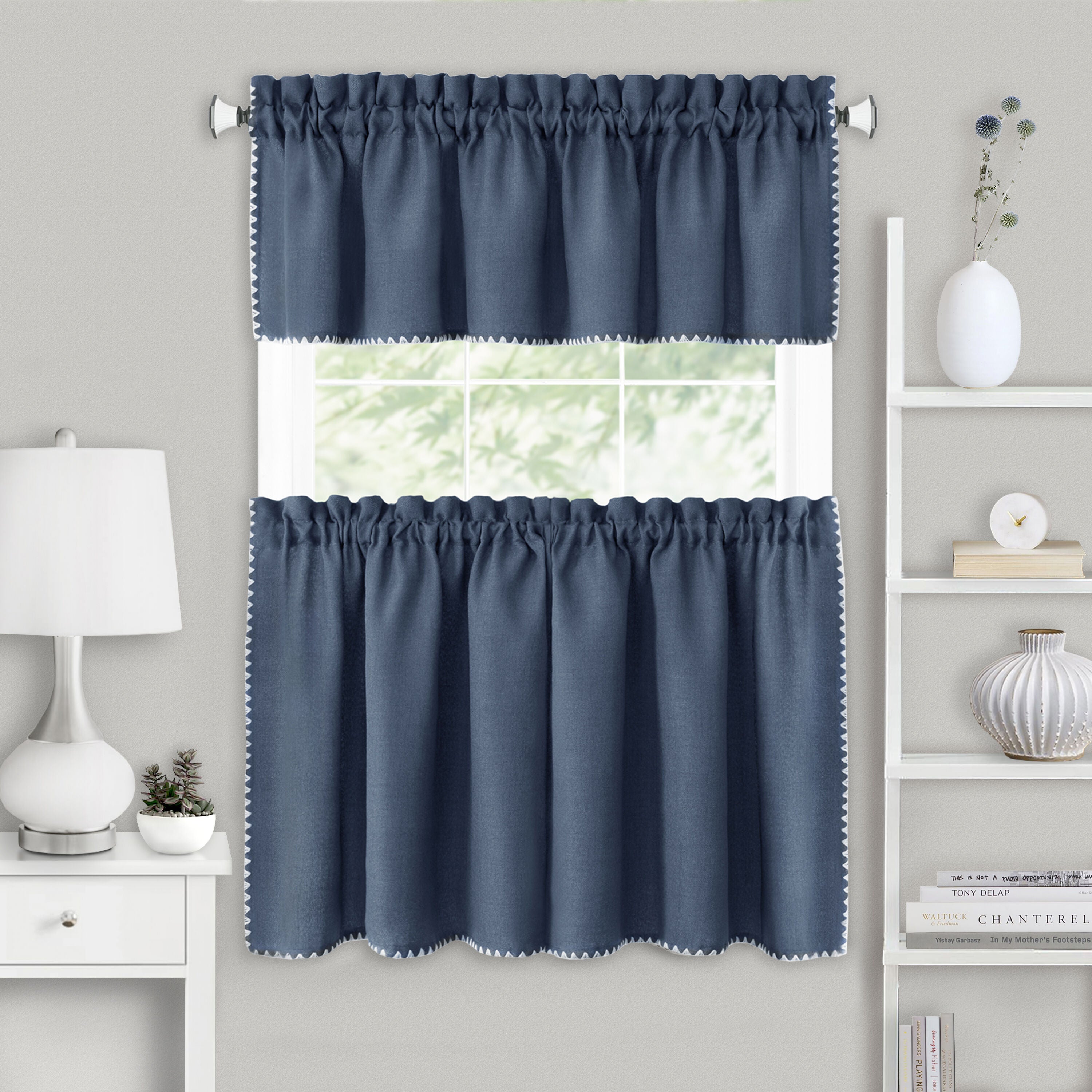 Kendal Tier and Valance Window Curtain Set, BLUE, hi-res image number 0