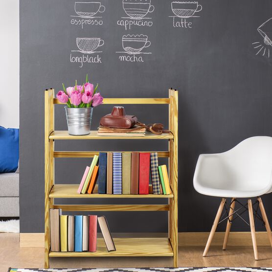 3-Shelf Folding Stackable Bookcase 27.5" Wide-Natural, , alternate image number null