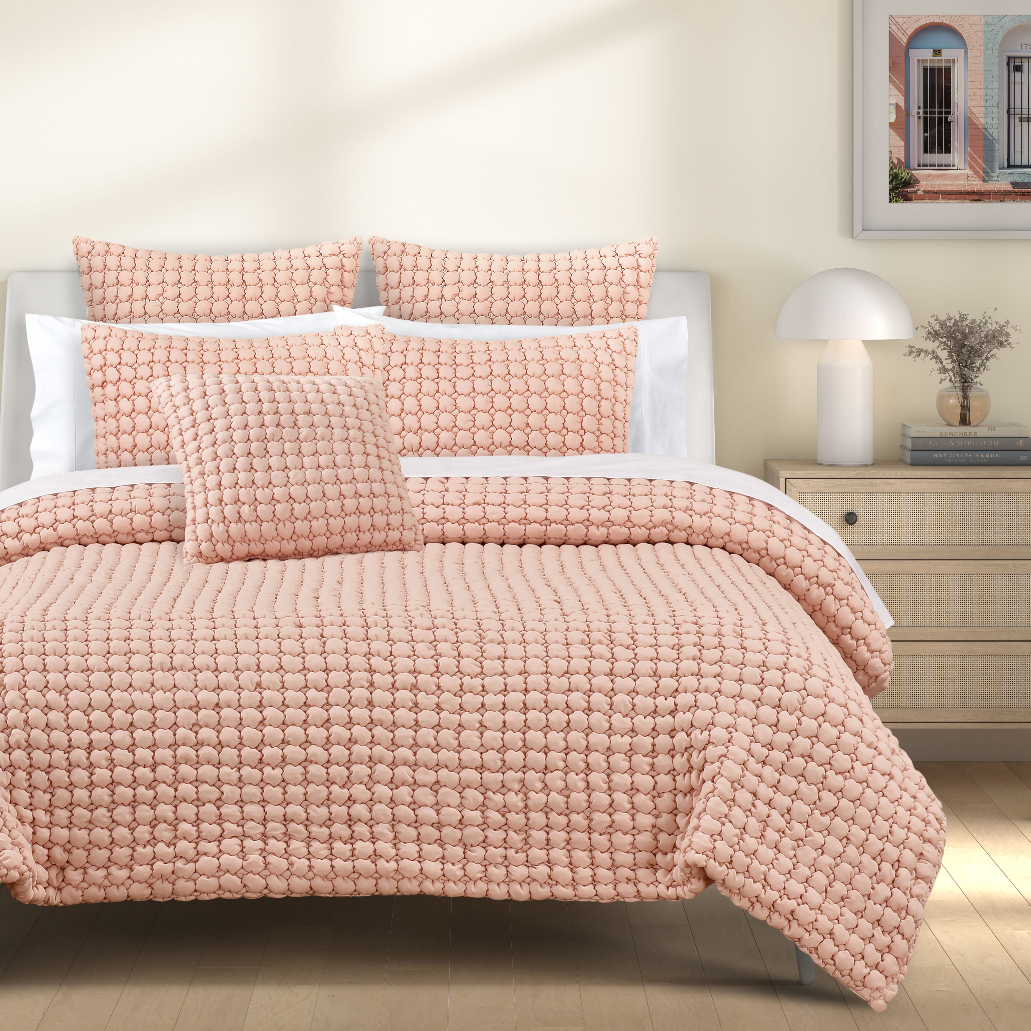 CLOUD PUFF FULL/QUEEN 3PC. QUILT SET, BLUSH, hi-res image number 0