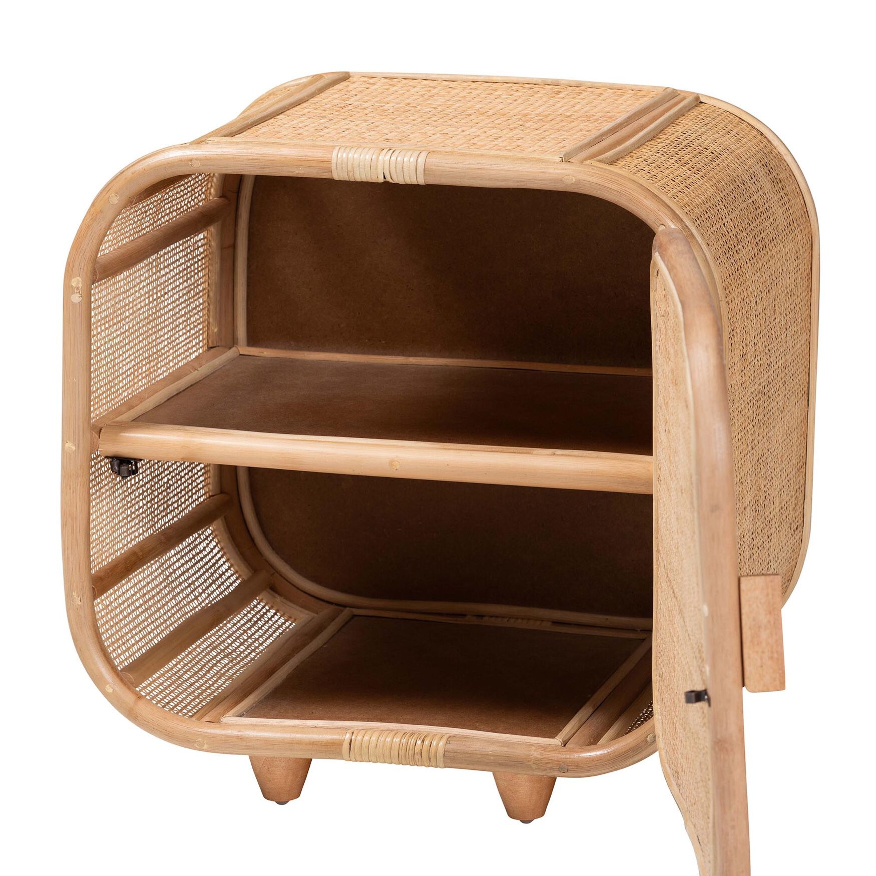 Keita Bohemian Natural Rattan and Mahogany Wood Nightstand, , on-hover image number 1