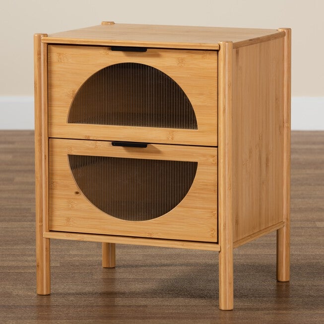 Naresh Mid-Century Modern Transitional Natural Brown Bamboo Wood 2-Drawer End Table, , alternate image number 6