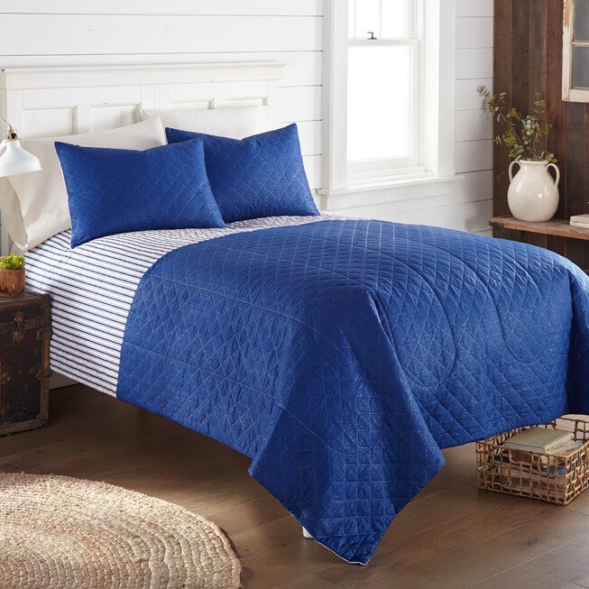 Seersucker Blue/White Stripe Design 6-in-1 Quilt Set, , alternate image number 3