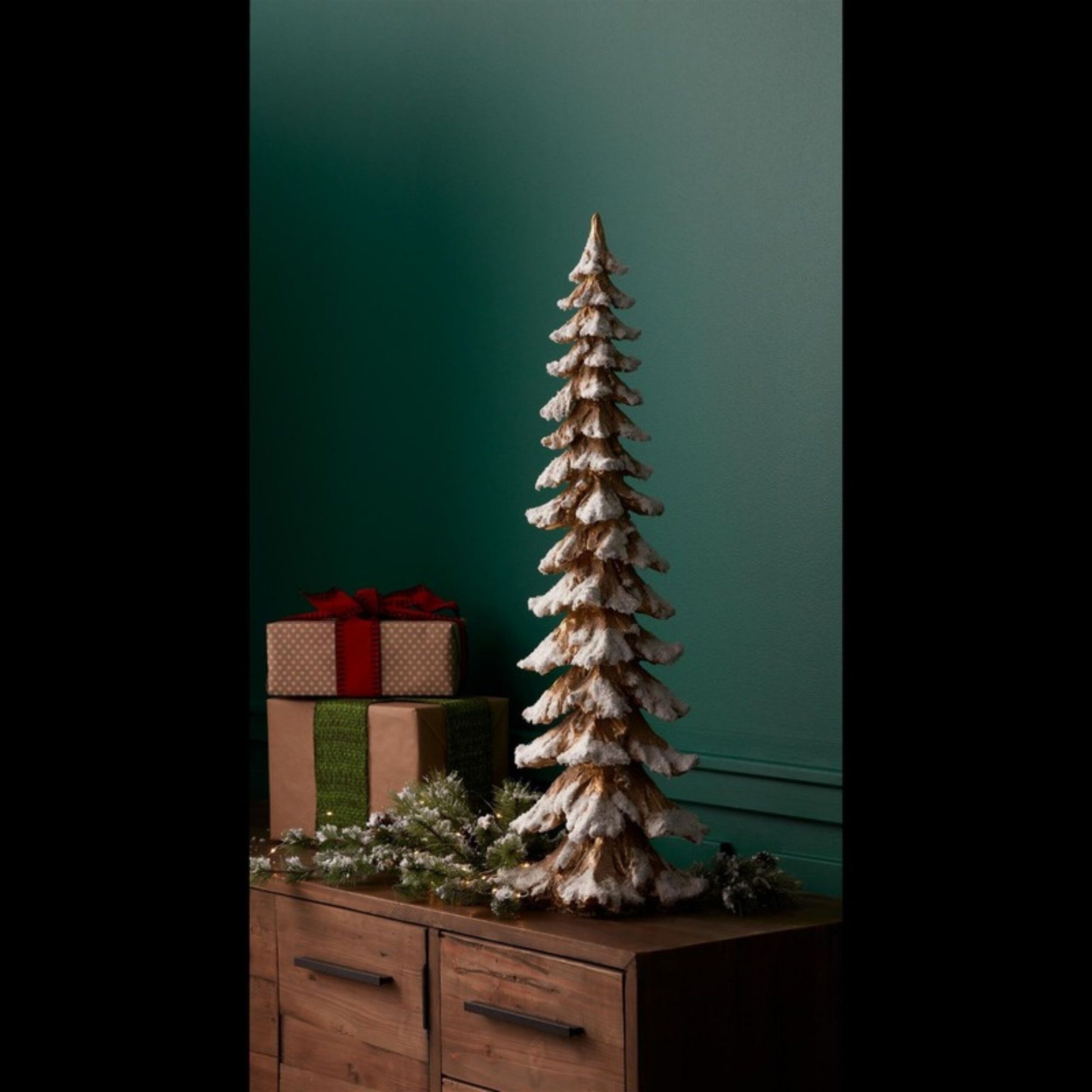 Gold Flocked Pine Tree 34.5 inchesH, GOLD WHITE, alternate image number 2