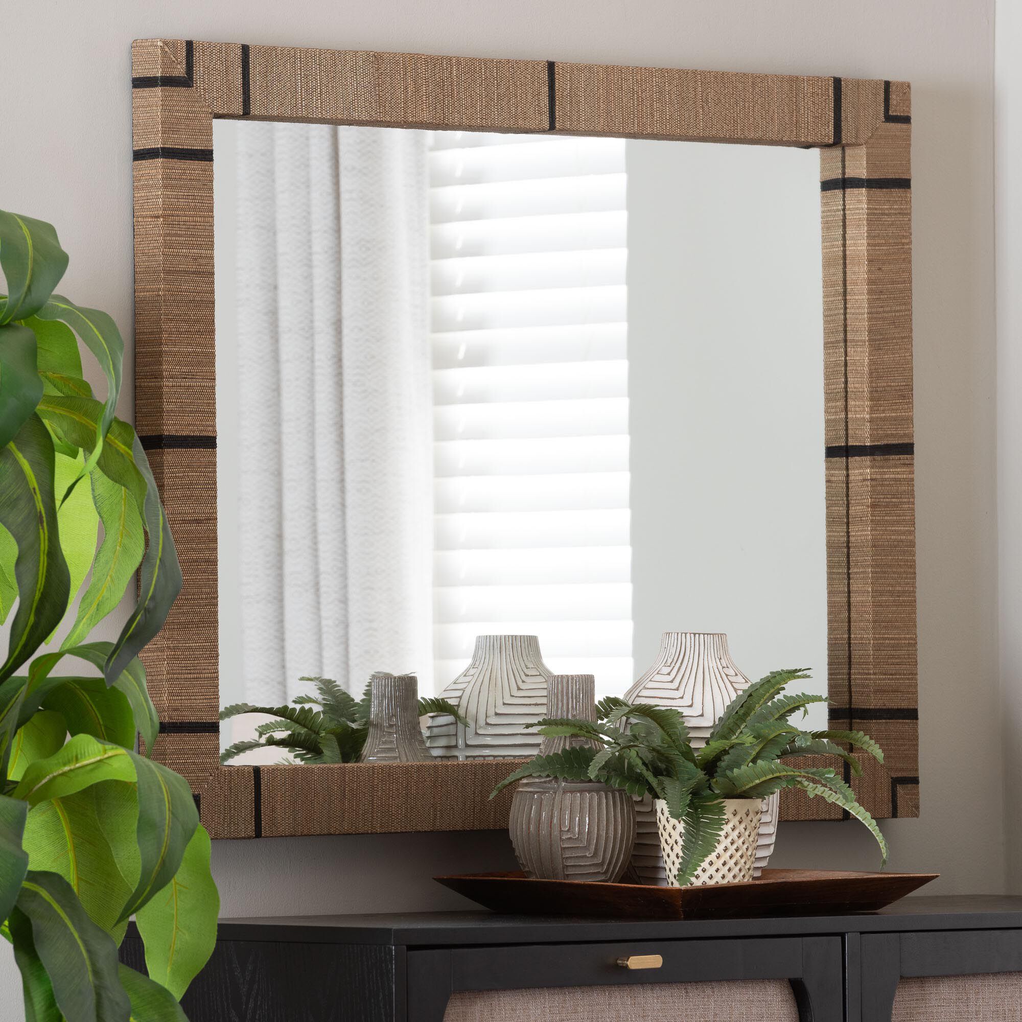 Mirai Bohemian Woven Grasscloth Rectangle Accent Mirror, NATURAL, alternate image number 4
