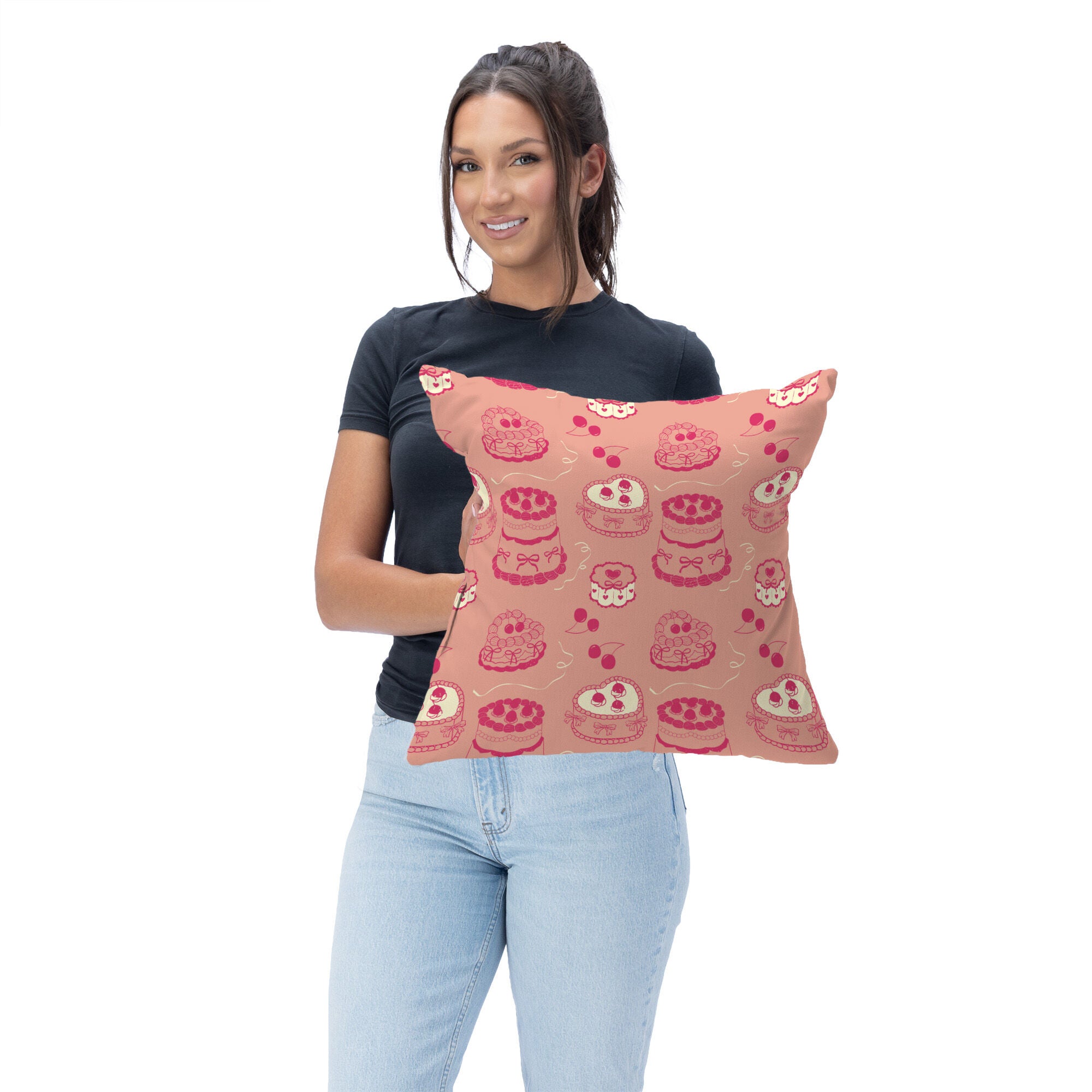 Valentine's Day V-Day Cakes Throw Pillow 18X18 Inches, VDAY CAKES, on-hover image number 1