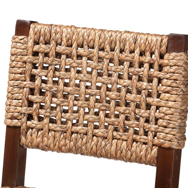 Close-up of woven seagrass texture on stool backrest