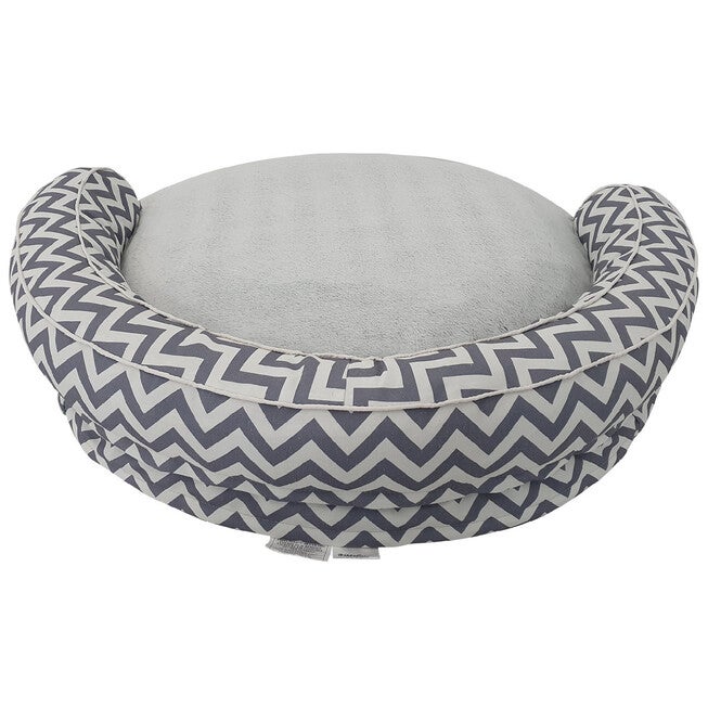 Chevron poly-cotton bolster with detachable faux fur cushion Medium Size, , alternate image number null