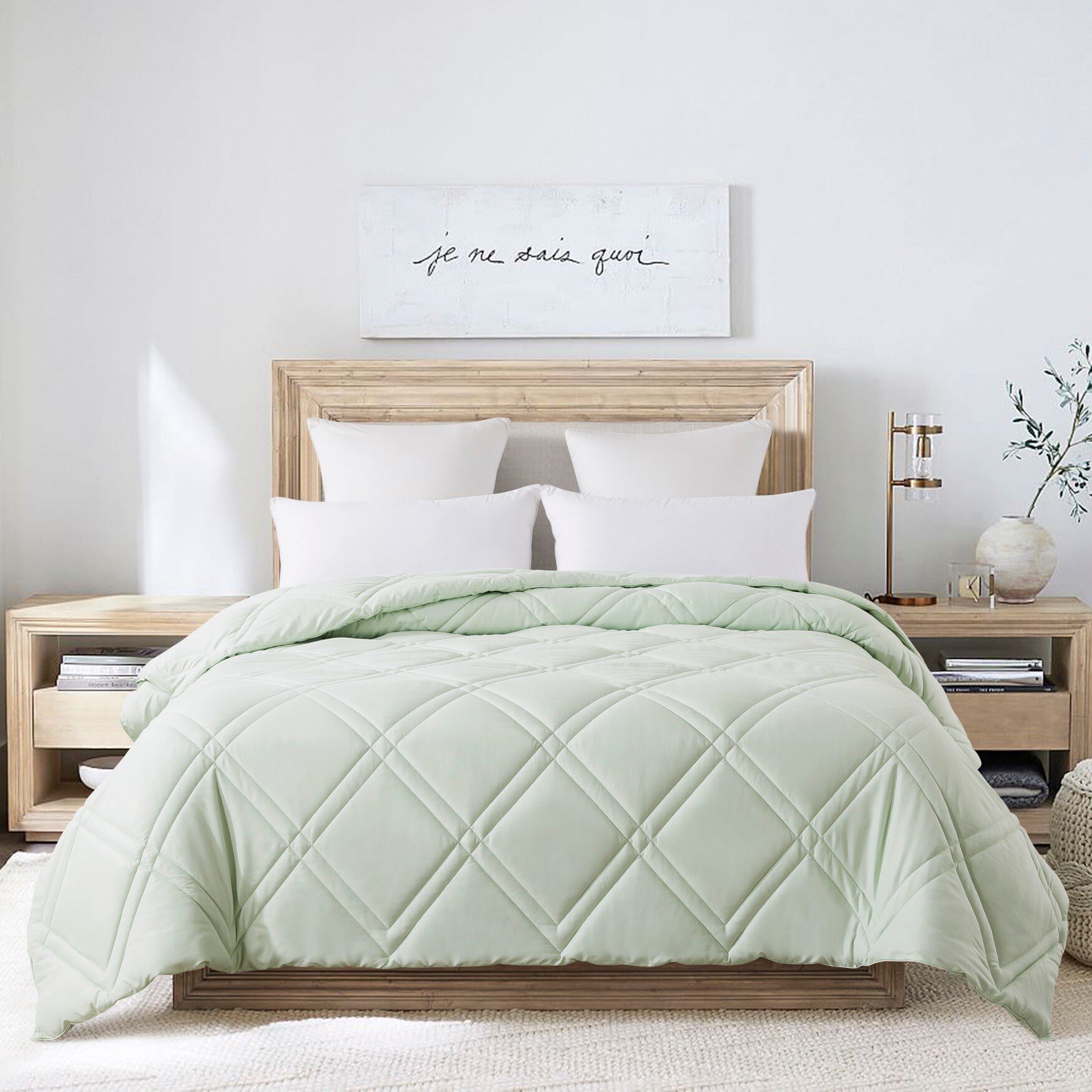 Double Diamond Down Alternative Comforter, GREEN, hi-res image number 0
