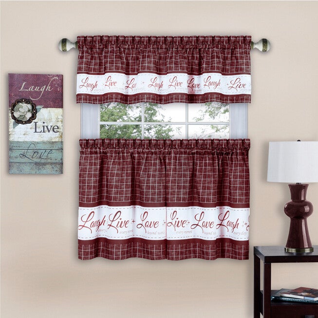 Live, Love, Laugh Window Curtain Tier Pair and Valance Set - 58x36, , on-hover image number 1