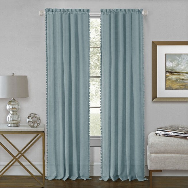 Wallace Rod Pocket Window Curtain Panel, AQUA, hi-res image number null