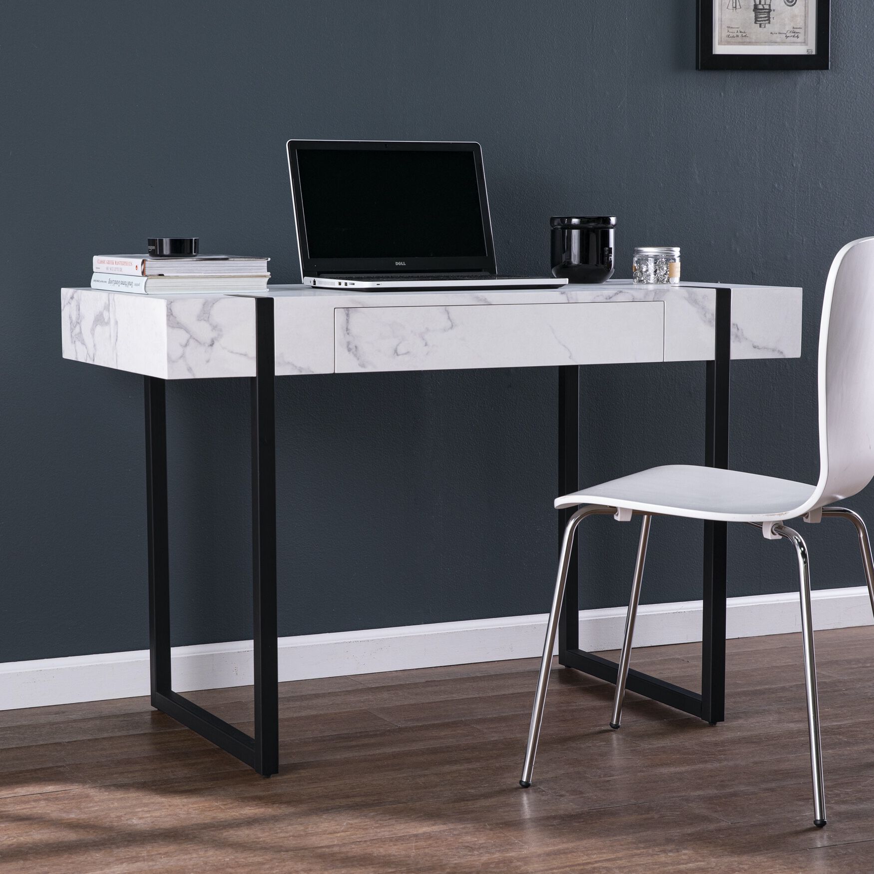 Rangley Modern Faux Marble Desk, BLACK, hi-res image number 0