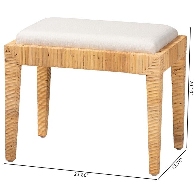 Sofia Modern Bohemian Natural Brown Rattan And Mahogany Wood Ottoman, , alternate image number null