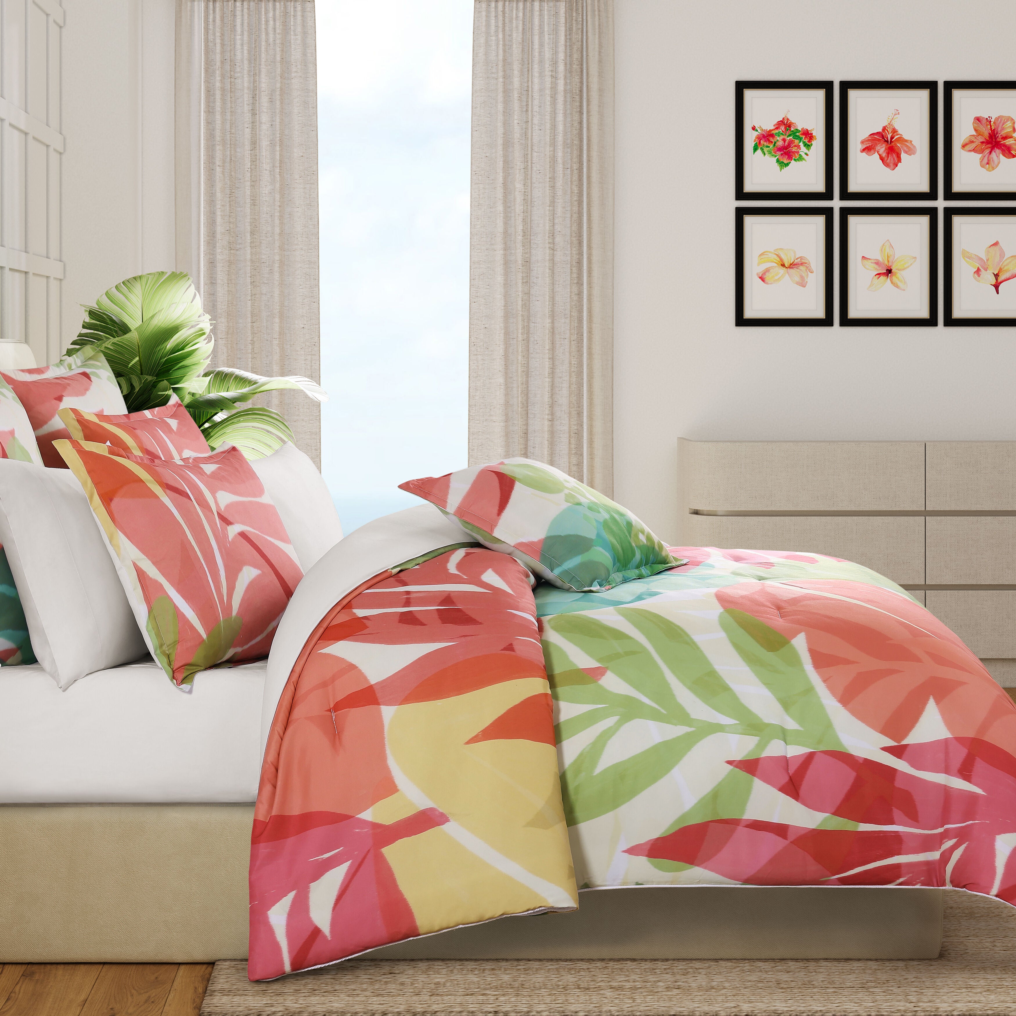 TIKI FULL/QUEEN 3PC. COMFORTER SET, FUCHSIA, alternate image number 1