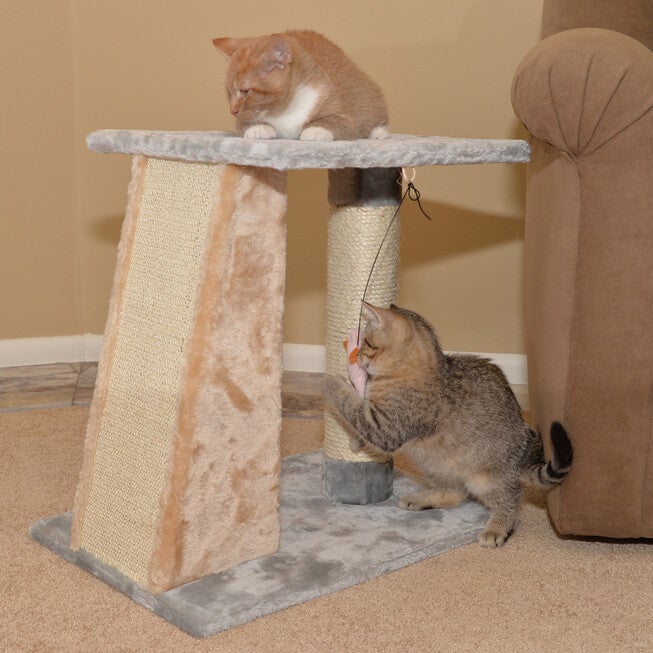 Two-Level Platform Real Wood Cat Scratcher With Sisal Carpet Board, , on-hover image number null