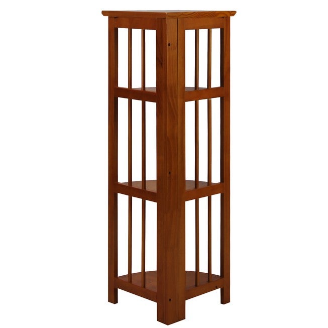 4-Shelf Corner Folding Bookcase-Honey Oak, , alternate image number null