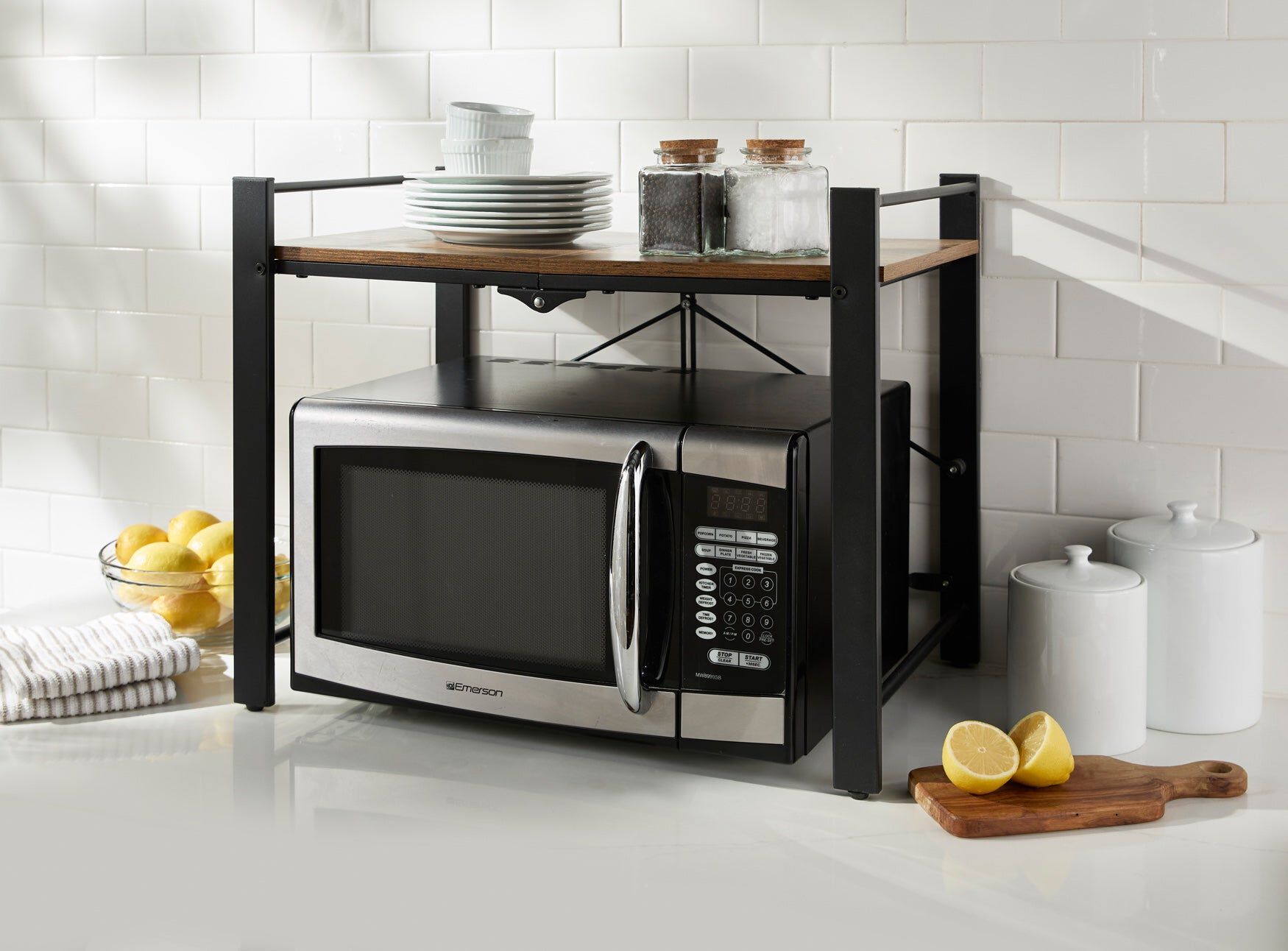 Folding Microwave Rack, BLACK, hi-res image number 0