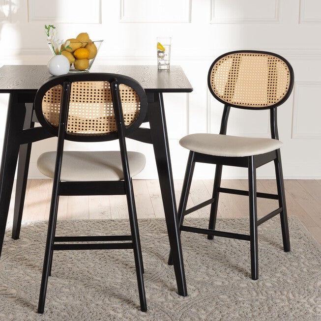 Darrion Mid-Century Modern Grey Fabric And Walnut Brown Finished Wood 2-Piece Counter Stool Set, , alternate image number null