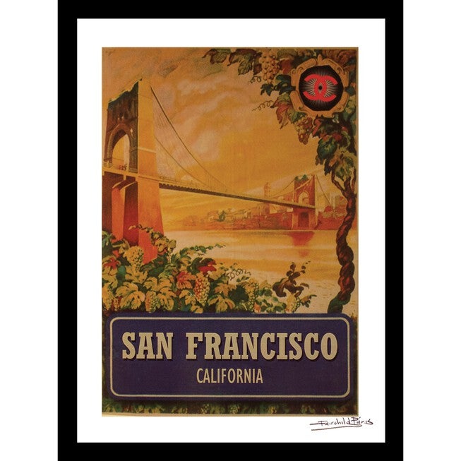 Vintage San Francisco Bridge 14x18 Framed Print, TAN BLUE, hi-res image number 0