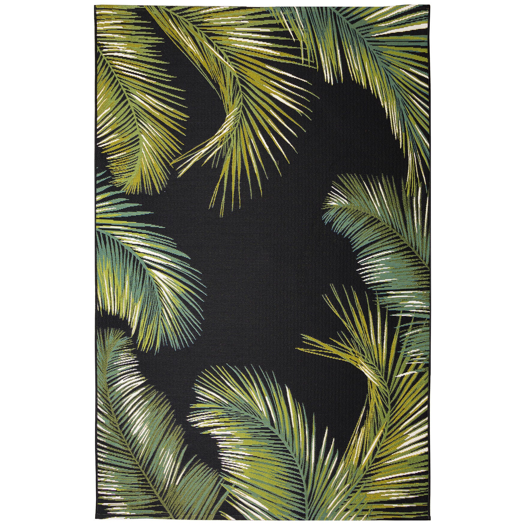 Liora Manne Marina Palm Border Indoor/Outdoor Area Rug Aqua 7 feet 10 inches x 9 feet 10 inches, BLACK, hi-res image number 0