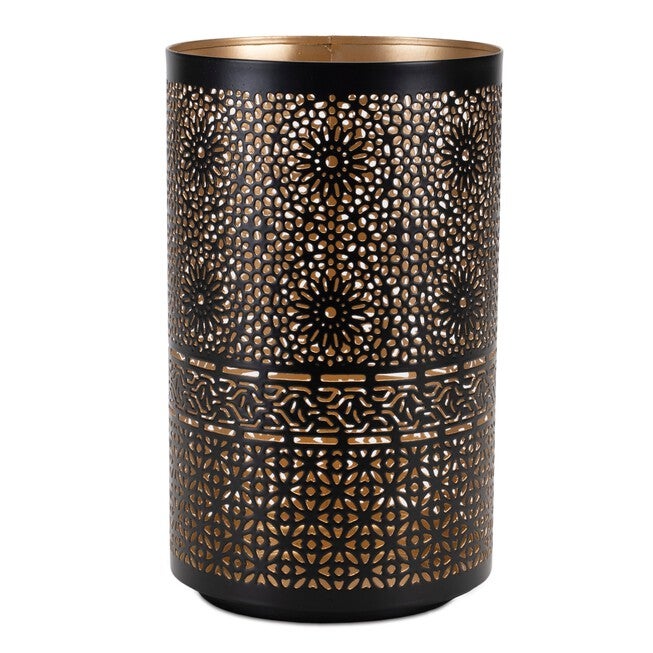 Mandala Punched Metal Candle Holder (Set of 2), BLACK/GOLD, alternate image number null